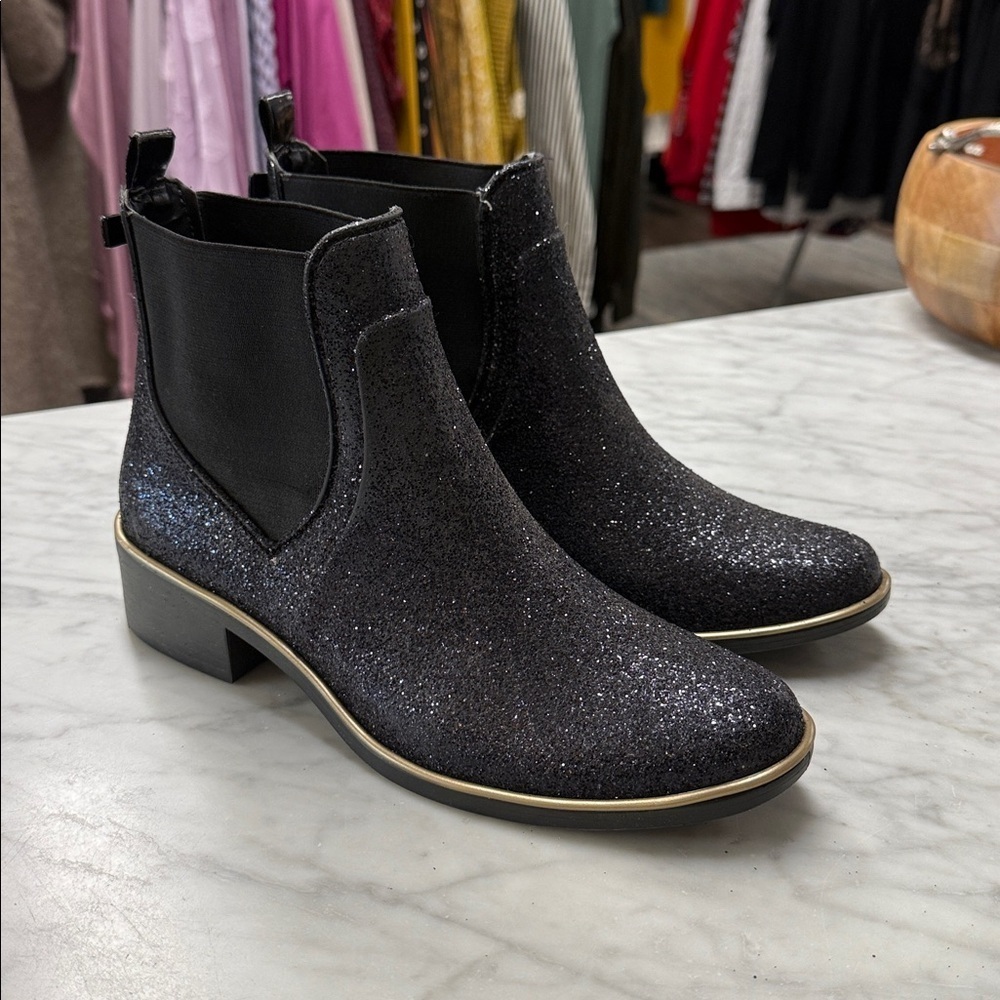 Kate Spade Navy Glitter Sedgewick Slip on Chelsea Rain Boot Size US10/11